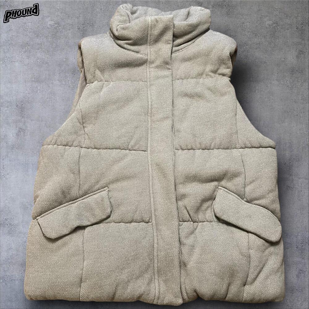 Gap Vest Womens XXL Gray Quilted Puffer Fleece Lined Mock Neck Snap Insulated